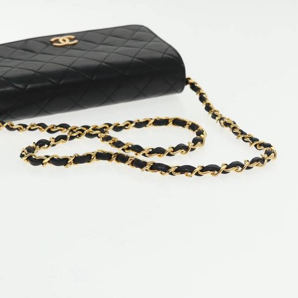 CHANEL Matelasse Chain Shoulder Bag Lamb Skin Black Gold CC Auth 95535 - Picture 7 of 16